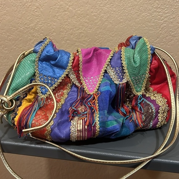 Rita Diana for Mylinka colorful leather sequin vintage scrunch purse bucket boho - Picture 9 of 16